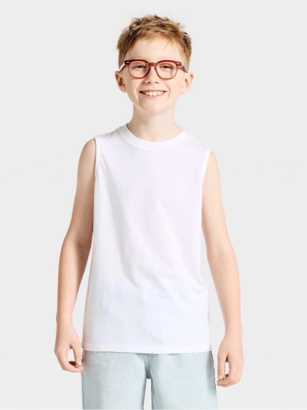 8 Cat & Jack White Boys' Sleeveless Tank Tops